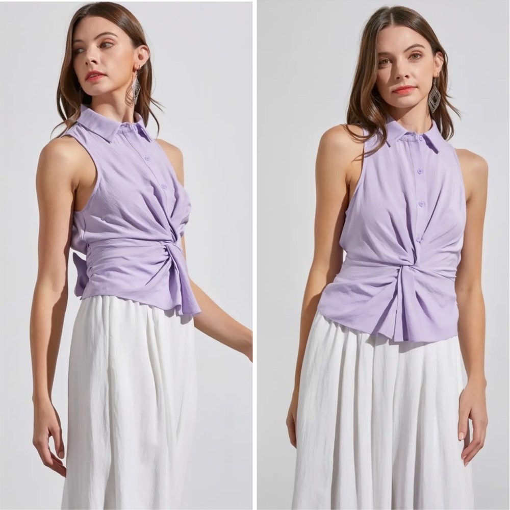 Lavender Sleeveless Twist Front Blouse